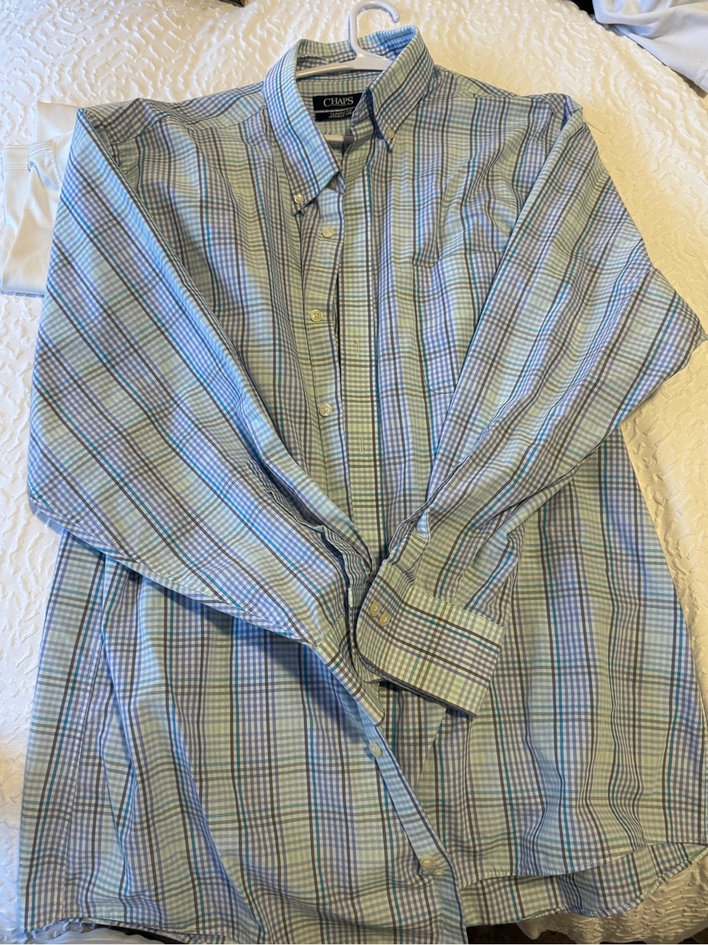 Chaps Plaid Button-Down Shirt in Light Blue and Green